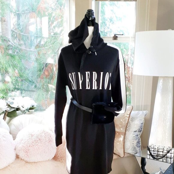 EUC Divided H&M black & white “Superior” cotton blend longline sweatshirt dress - Picture 2 of 9